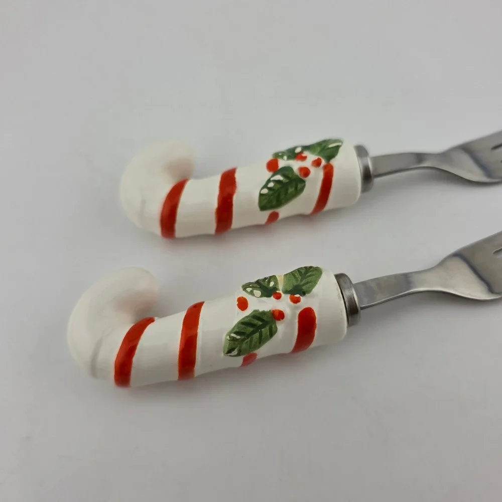 Christmas Holiday Hors D'Oeuvres Candy Cane Appetizer Forks Porcelain Japan